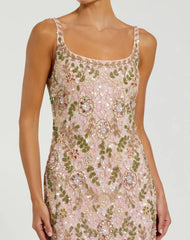 Pink Sleeveless Hand Embellished Floral Maxi Dress