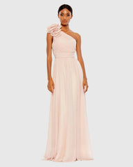 Pink Polka Dot Ruffled One Shoulder Gown