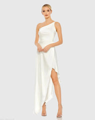 One Shoulder Hi-Low Draped Charmeuse Dress