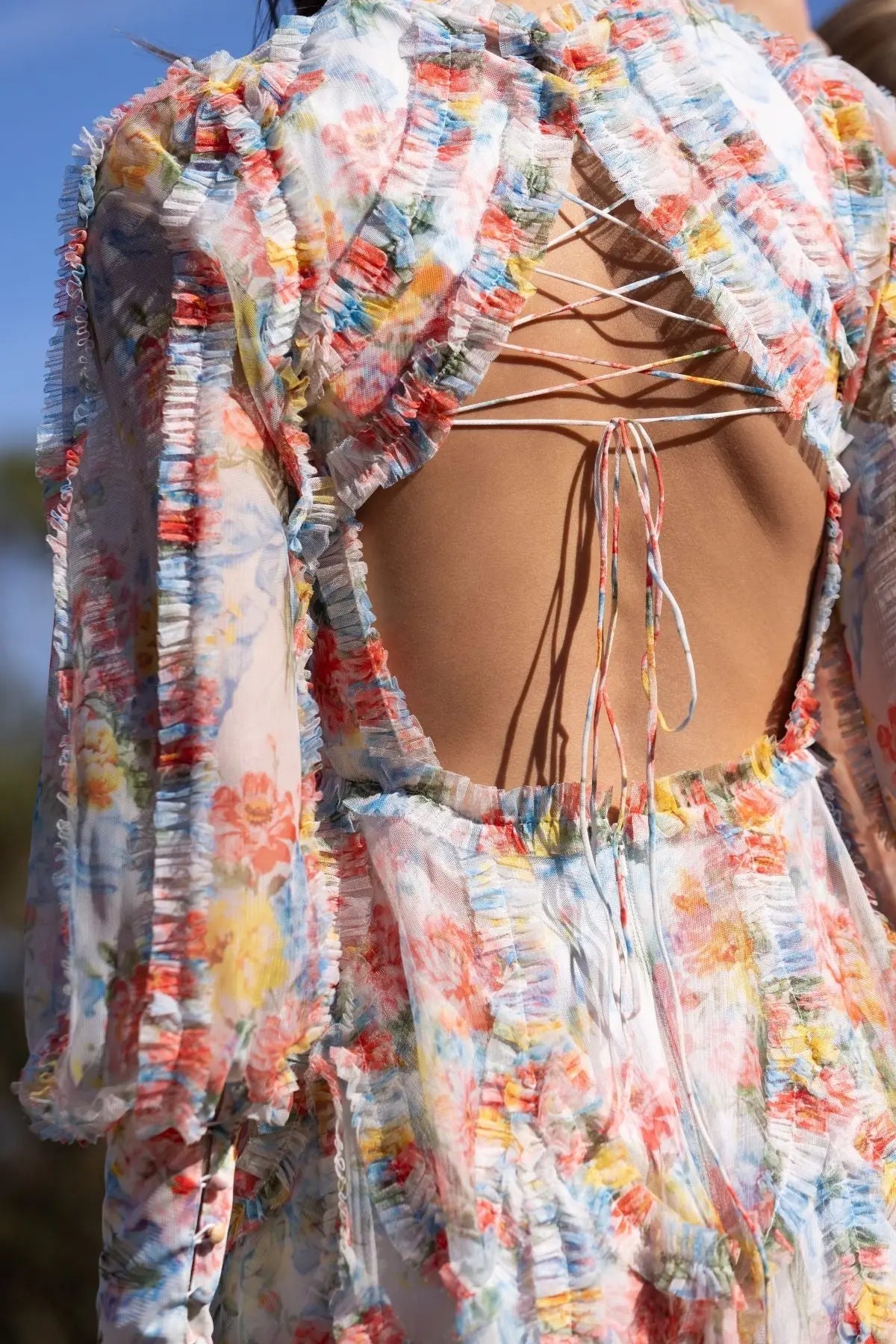 Multicolor Floral A-Line Ruffle Mini Dress