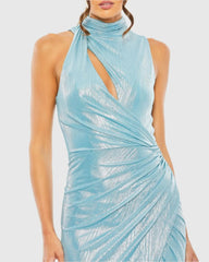 Blue High Neck Sleeveless Gown
