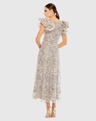 Embellished Ruffled Cap Sleeve A Line Dress