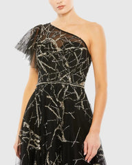 Black and Gold Two Tone One Shoulder A Line Dress